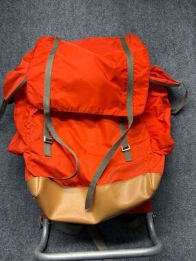 Vtg Polsport backpack Red Nylon Hiking Rucksack Leather Strap 80s 90s Retro Gorp